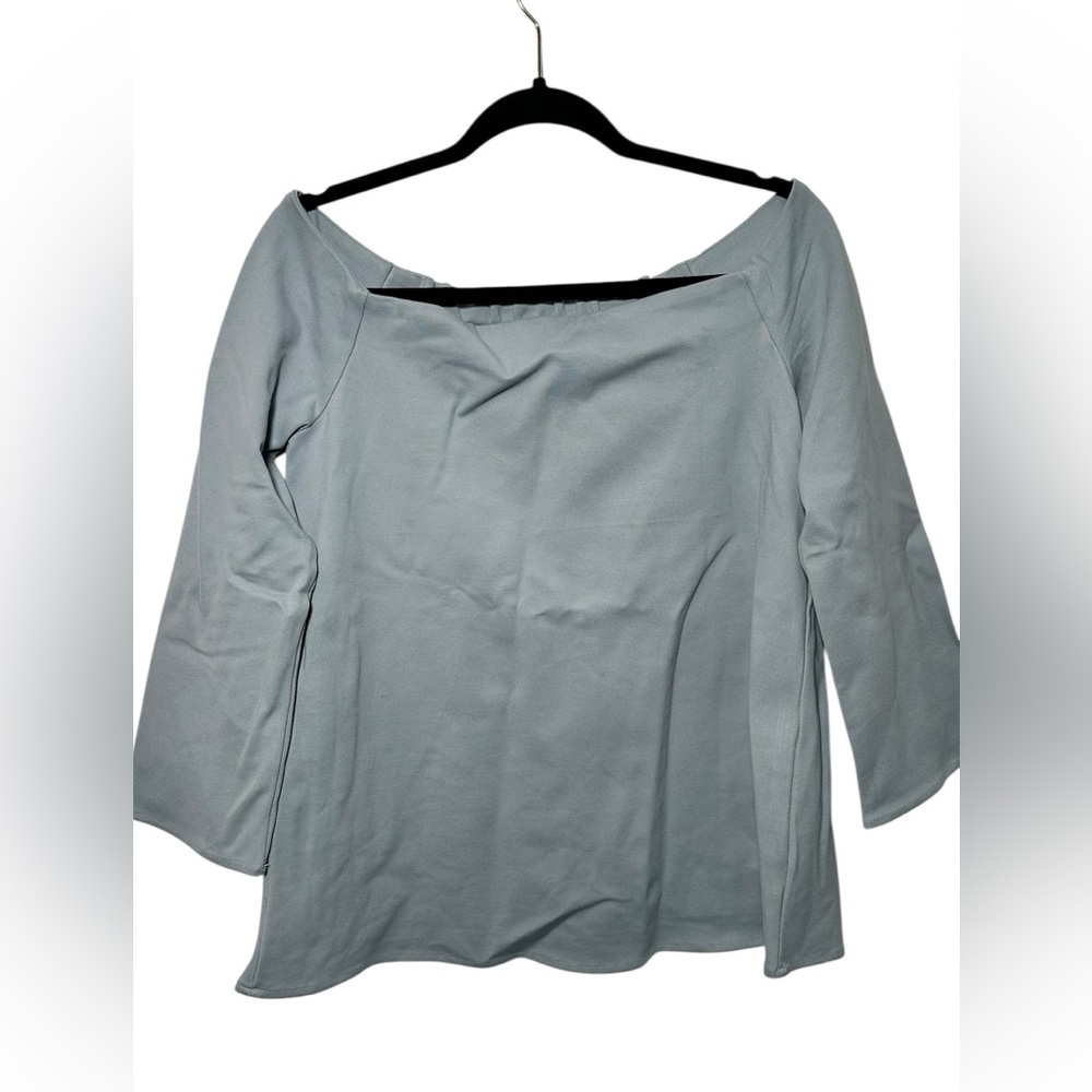 Tuckernuck Womens Off The Shoulder Bell Sleeve Knit Top Dusty Blue Size M